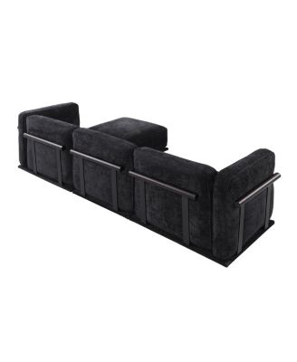  Fashionable modular chenille sofa with iron and wood frame, Black