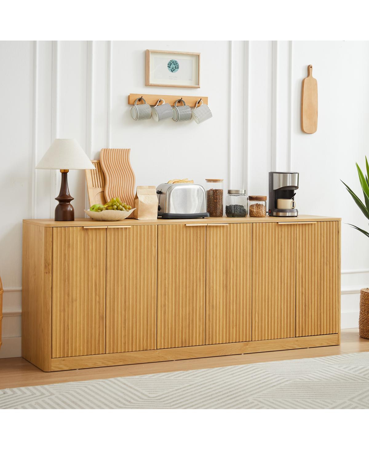 Streamdale Furniture 67-inch Modern Wavy Sideboard with Curved Contour Design and 6 Doors