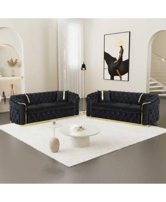 Streamdale Velvet Button Tufted Sofa Couch with 2 Pillows, 3 Seater Luxury Chesterfield Sofa Set