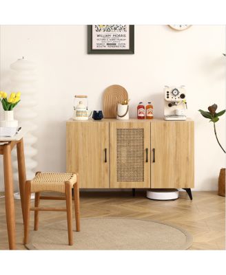  Three-Door Rattan Mesh Cabinet - Large Storage, Stable & Durable (45.3inch