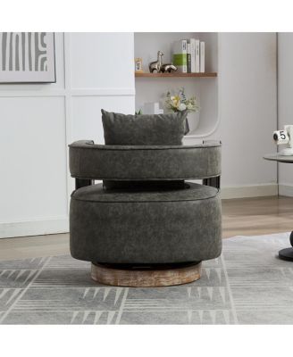  29.1"W Swivel Accent Open Back Barrel Chair (Gray, PU