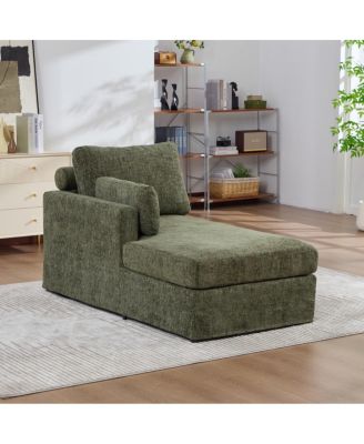 Modular Sofa Bed with Cushions - Chenille Fabric, Metal Legs - Green-L