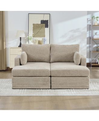  63.39" Wide Chenille Sofa Bed with Cushions & Metal Legs