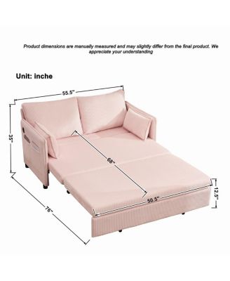 55" Convertible Sofa Bed with USB Ports, Modern Corduroy Couch, Pink