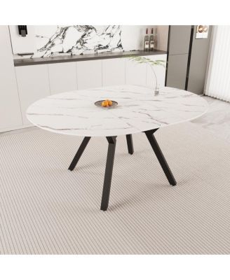 Streamdale Extendable White Round Dining Table (4-6 Person) - Modern MDF & Metal