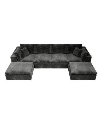  Modular Upholstered Corduroy Sectional Sofa, 5PC Free Combination, Gray