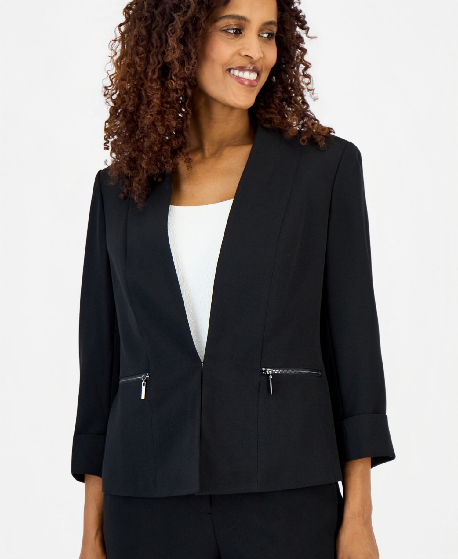 Women's Stretch Crepe Collarless ¾-Sleeve Blazer , Regular & Petite