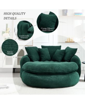  Oversized Oval Upholstered Bean Bag Sofa with 5 Pillows & Wrap Around Backrest