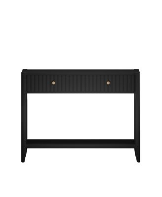  Console Table with Drawers, Narrow Wood Accent Sofa Table, Black