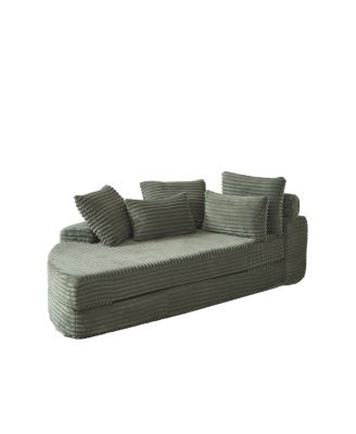 78.5-Inch Corduroy Semi-Circular 2-in-1 Sofa Bed with Neck Pillow & 5 Throw Pillows