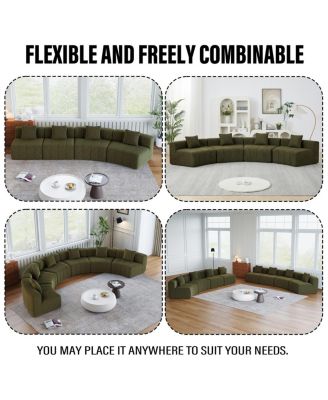 Chenille Curved Sectional Sofa with 2 Pillows, Semi-Circular Modular Design