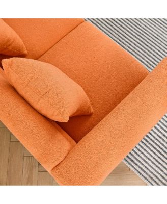 60Inch 2 Seater Sectional Sofa, Living Room Comfort Fabric, Deep Seating, Orange Teddy