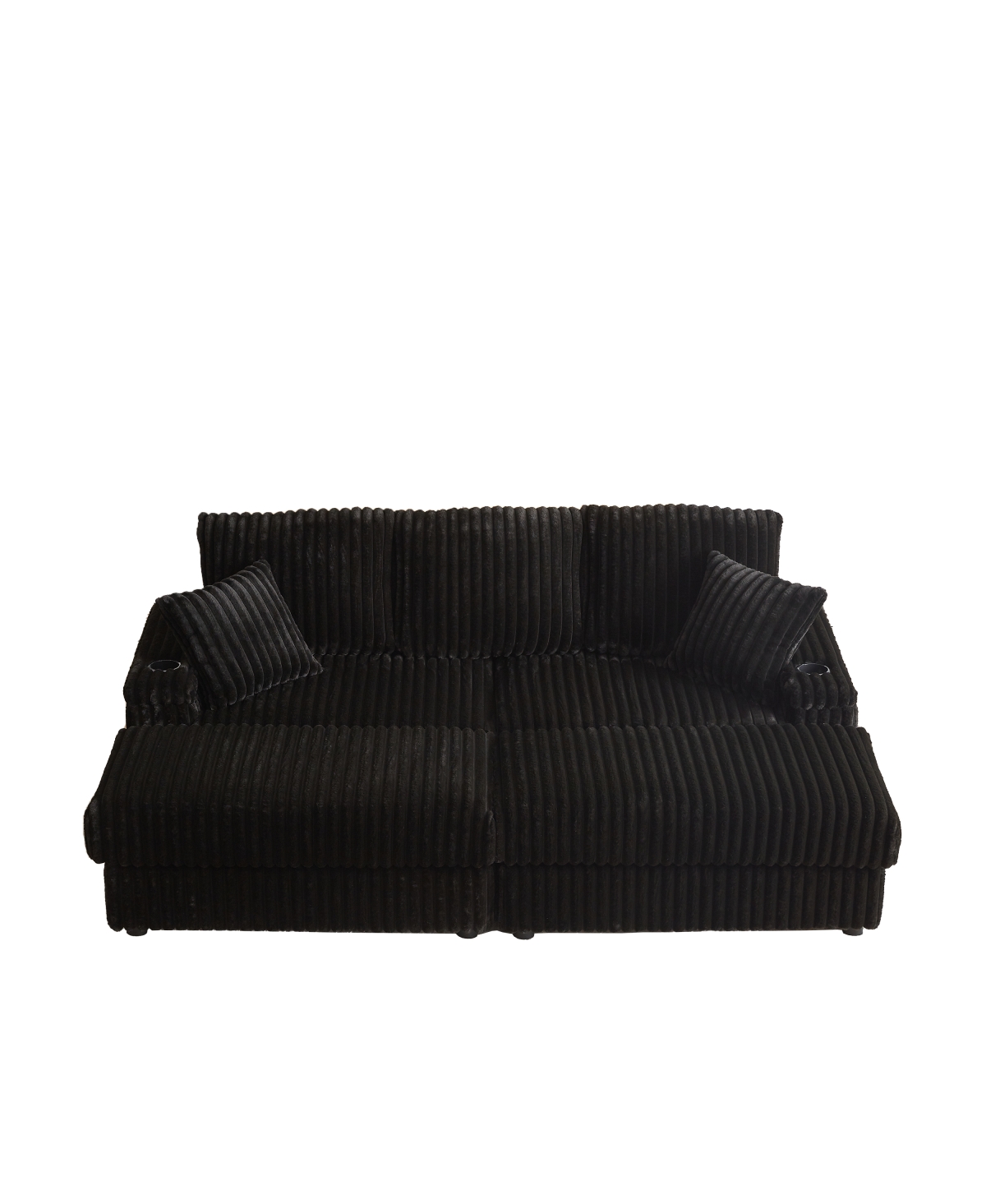 Streamdale Furniture 84" Corduroy 3-Seater Sofa w/ Pillows, Ottomans, Storage & Cup Holders