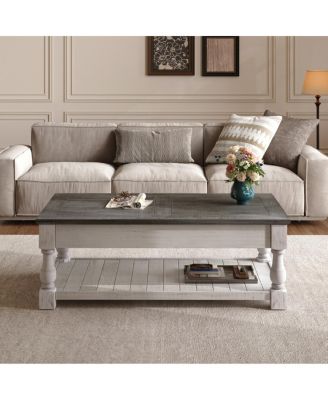  Farmhouse Lift Top Coffee Table with Storage - Handcrafted Solid Wood, Antique Gray