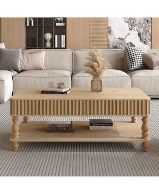 Lift Top Fluted Coffee Table with Hidden Storage, Roman Column Legs