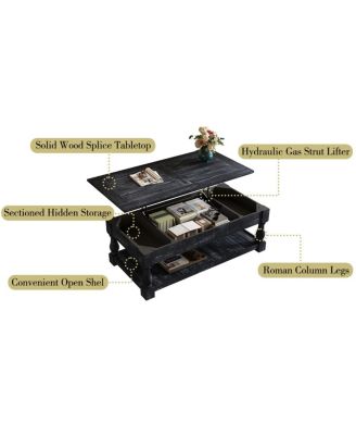 Farmhouse Lift Top Coffee Table with Storage - Weathered  Finish