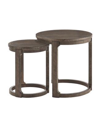 24" 2PC Curved Round Wooden Coffee Table Set