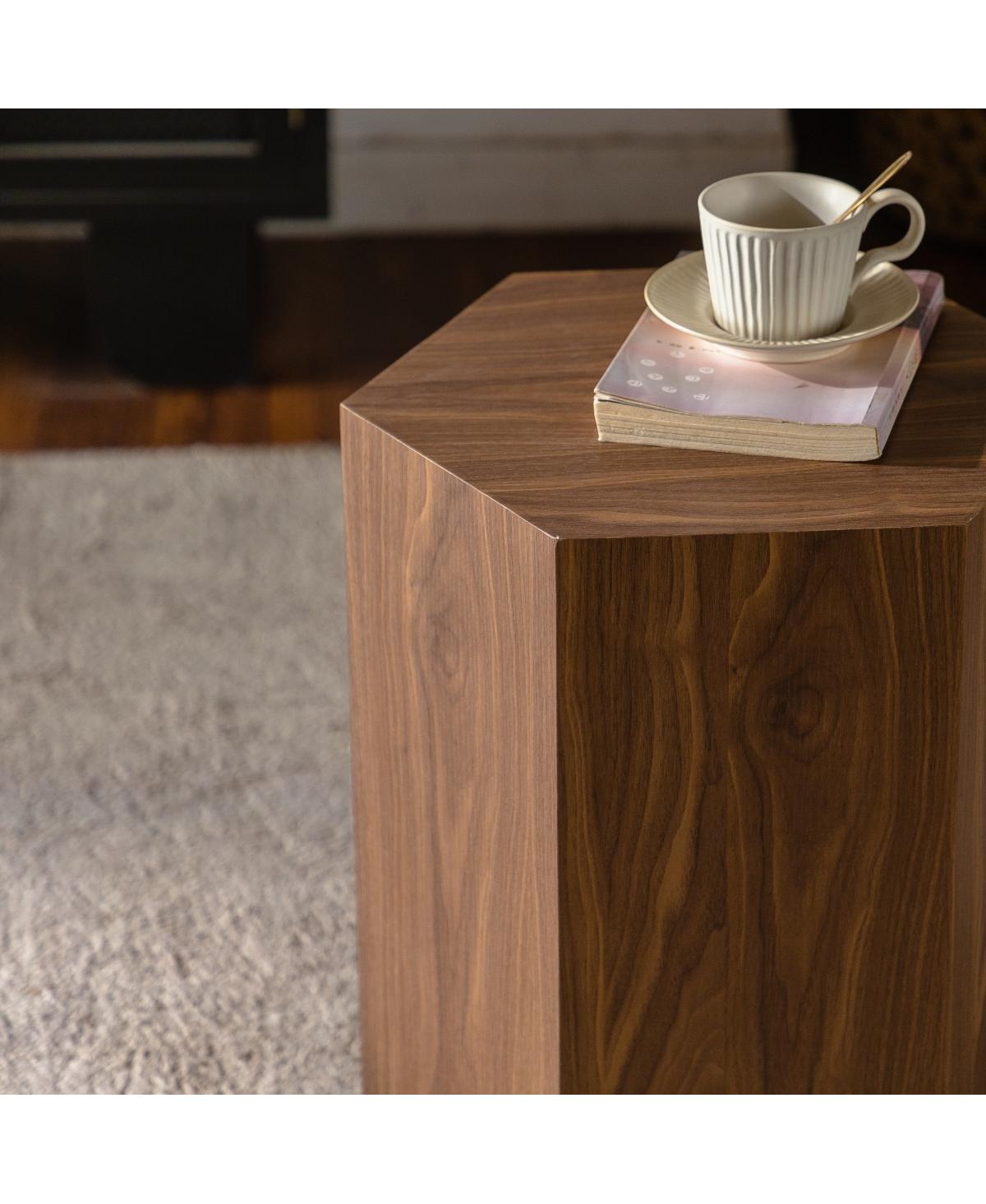 Streamdale Furniture Hexagon Walnut Mdf Coffee Table - Modern End Table for Small Spaces (15.75"x13.58"x18.9)