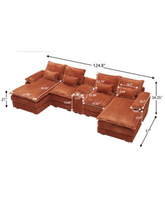 120" 5-piece U-shaped sofa w/ console, USB ports & 4 pillows