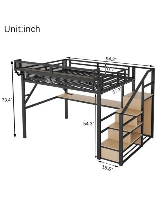 Full Loft Bed with Desk, Stairs & Charging Station, Black