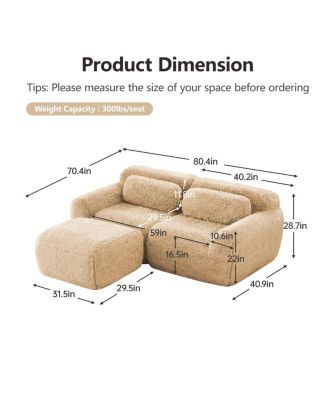  L-shaped Boneless Sofa, Soft Fluffy Plush Fabric, Chaise, No Assembly, Ergonomic