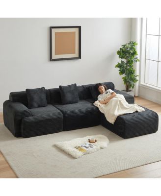 Streamdale 114-inch Corduroy Modular Sofa with Inlaid Design, 3 Pillows, Wider Backrest, 4 Modules.