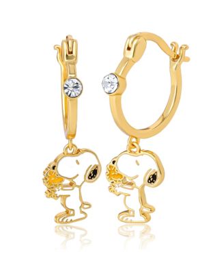 Snoopy Earring Set, 2-Pair, Gold-Tone Studs & Dangle Hoops