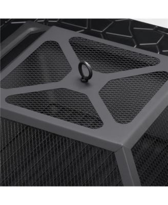 32'' Outdoor Square Fire Pit with Cover & Poker