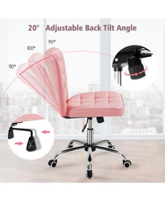 Modern Tufted Armless Desk Chair with Chrome-finish Metal Base, Rolling Wheels, Adjustable Seat Heigh