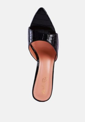 Womens French Cut Croc Texture Patent Faux Leather Sandals