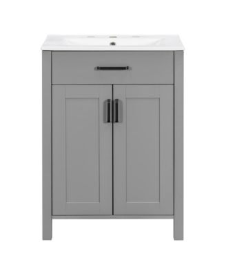 24 in. Bathroom Vanity Combo with Ceramic Sink, Luxurious Space-Saving Vanity with 2 Soft Close Doors