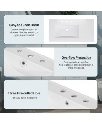 36 in. Bathroom Vanity with Ceramic Sink Combo, Abundant Storage Cabinet with 2 Soft Close Doors and 5 Drawers