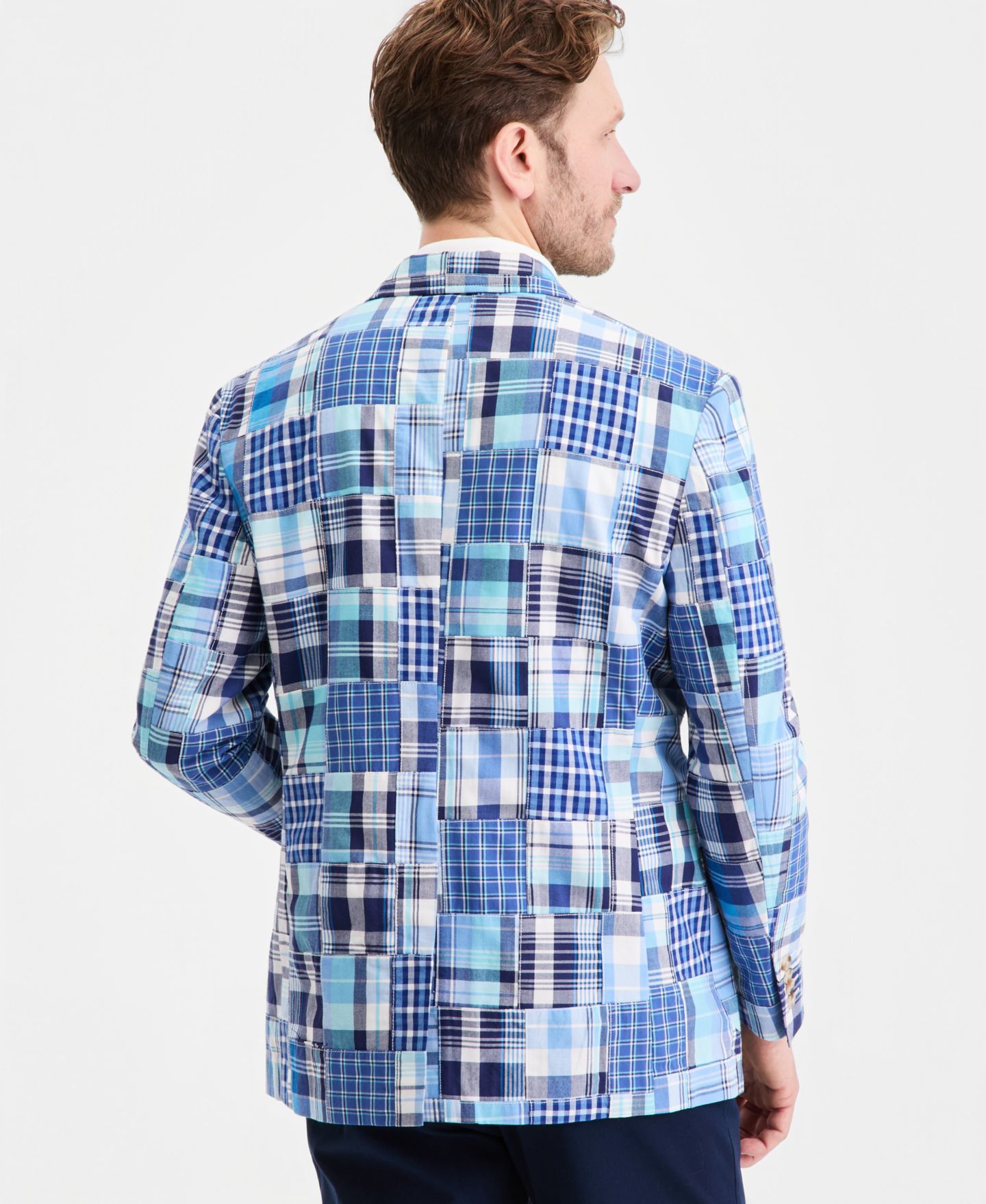 Мужской пиджак Club Room Patchwork Madras Regular-Fit Blazer, цвет: Клетчатый шамбре — фото 3