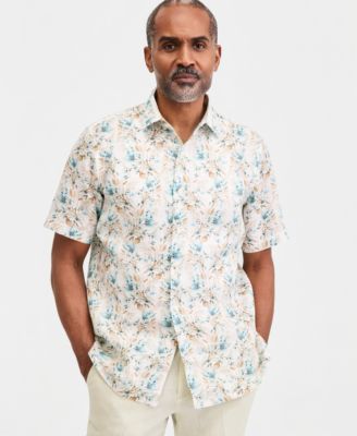 Men's Floral Linen Short-Sleeve Shirt