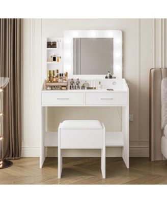 Vanity Desk with Mirror and Lights, Makeup Vanity with Power Outlet