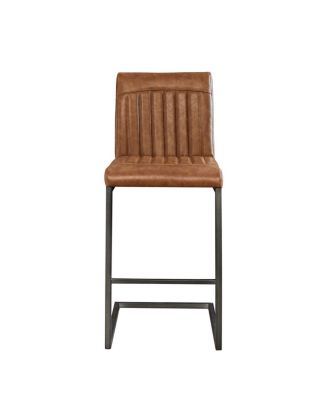 Faux Leather Bar Stool - 26-Inch Tufted, Black Metal Frame (2 Sets)