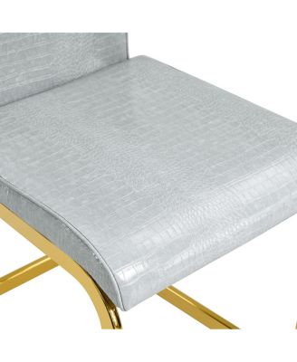 Set of 2 Retro Alligator Upholstered Dining Chairs with Crystal Buckle & Gold Legs