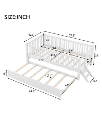 Wood Platform Bed with Guardrail and Trundle