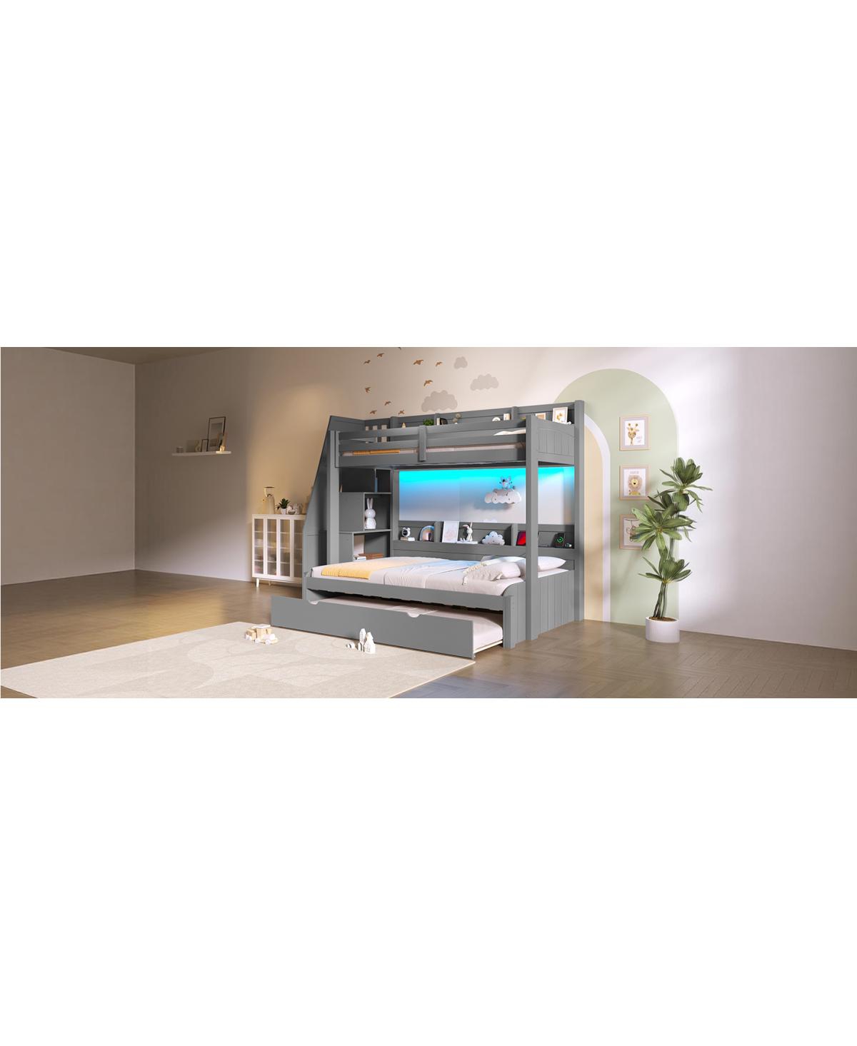 Streamdale Furniture over Full Bunk Bed with Storage Stairs, Trundle, Led, Usb