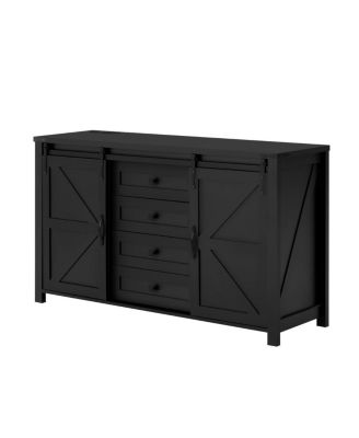 55.1-Inch Farmhouse Sideboard with Sliding Barn Doors & 4 Drawers