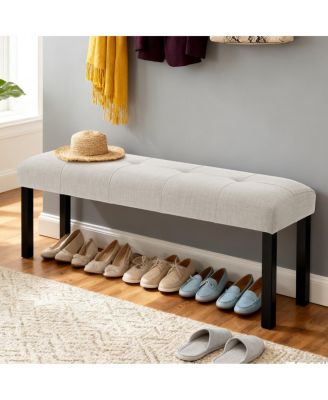 Modern Tufted Linen Dining Bench with Black Rubber Wood Legs