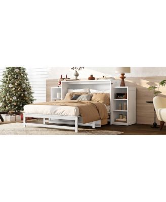 Full-size Murphy bed with storage drawers and shelves