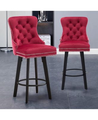 Modern Velvet Swivel Bar Stools with Button Tufting and Rivet Trim