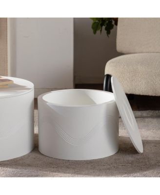 Set of 2 White Round Coffee Tables with Hidden Storage (26.77"/19.69)