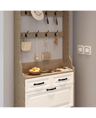 Oak 3-door, 2-drawer shoe cabinet with hanger and large storage