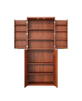 72" Modern Fluted Wood Kitchen Pantry Cabinet with 6 Shelves