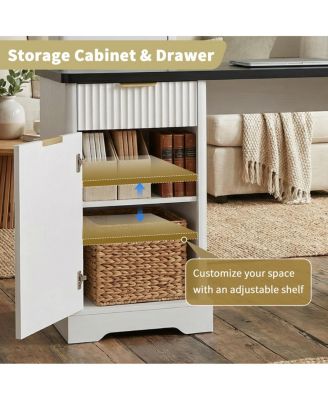 Modern Fluted L-Shaped Desk with Charging Station & Storage