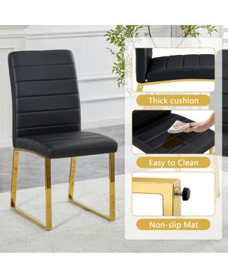 Marble patterned glass dining chair set with gold decoration