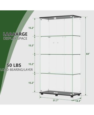Glass Display Cabinet with Lock, 4-Shelf Double Doors