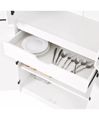 72" Farmhouse Kitchen Pantry Cabinet with 8 Shelves, Curved Storage, Hidden Drawer